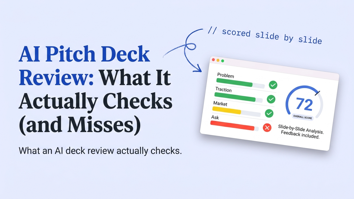 Cover art: AI Pitch Deck Review: What It Actually Checks (and Misses)