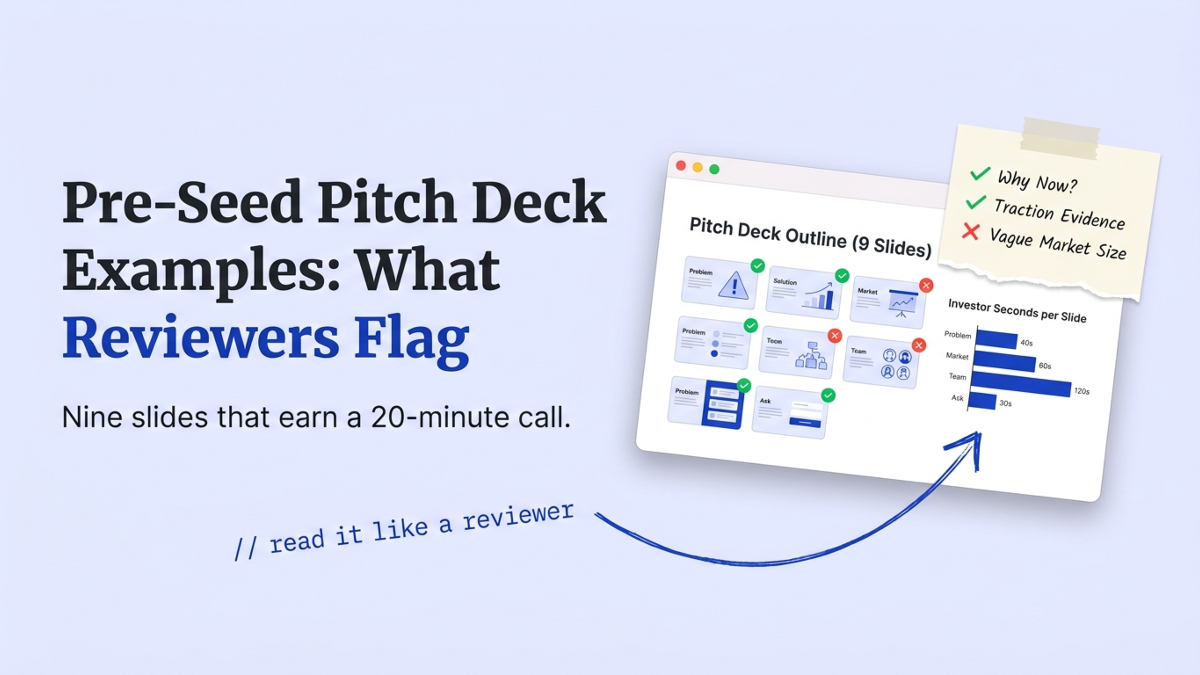 Cover art: Pre-Seed Pitch Deck Examples: What Reviewers Flag