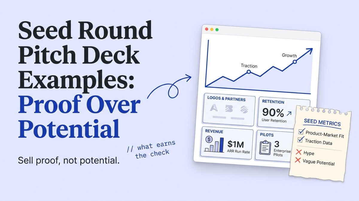 Cover art: Seed Round Pitch Deck Examples: Proof Over Potential
