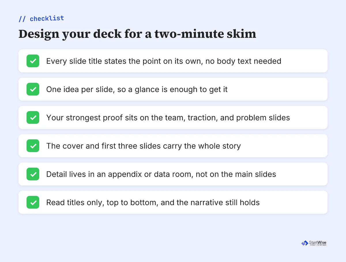 Design your deck for a two-minute skim