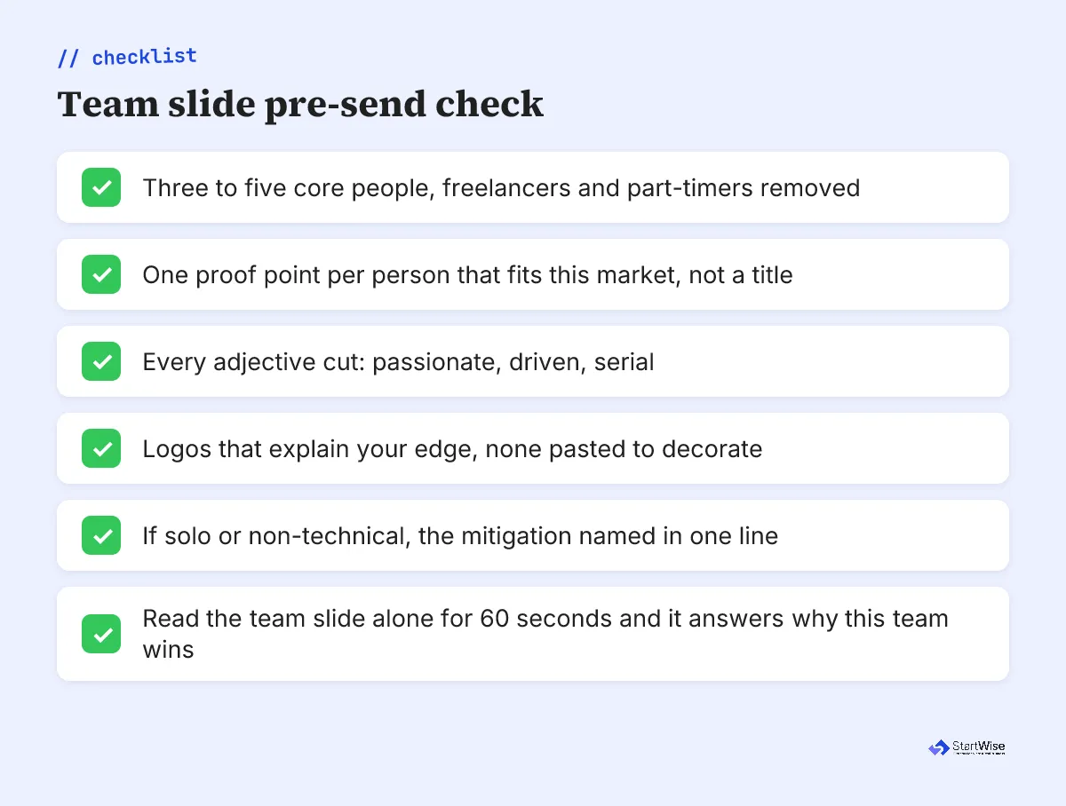Team slide pre-send checklist