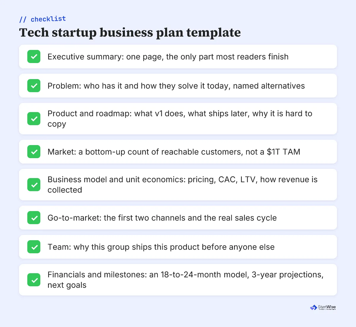 Tech startup business plan template checklist